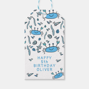 Étiquettes-cadeau Cute Blue Crab Sea Animals Gary Joyeux Anniversair