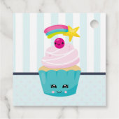 Étiquettes Cadeau Cute Blue Cupcake avec Kawaii Face Anniversaire Me (Dos)