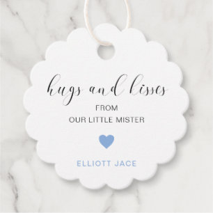 Étiquettes Cadeau Cute Blue Heart Boy Hugs and Kisses Baby shower