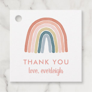 Étiquettes Cadeau Cute Boho Arc-en-ciel Anniversaire Nom Merci Coral