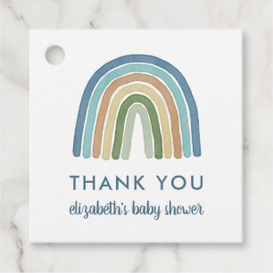 Étiquettes Cadeau Cute Boho Rainbow Baby shower Merci bleu
