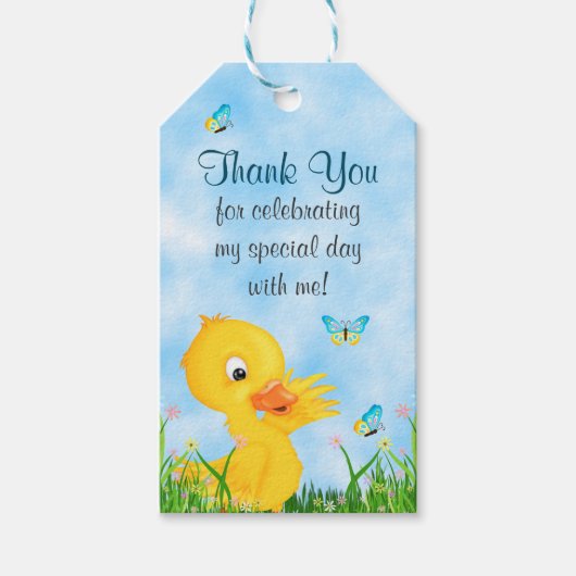 Étiquettes-cadeau Cute Boy Duckling et Butterfly Baby shower Favoris (Devant)