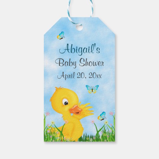 Étiquettes-cadeau Cute Boy Duckling et Butterfly Baby shower Favoris (Dos)