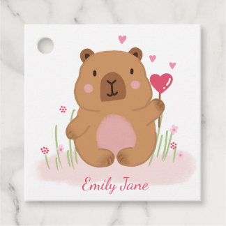 Étiquettes Cadeau Cute Capybara Personalized Pink Baby Shower