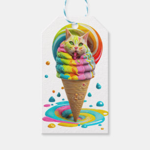 Étiquettes-cadeau Cute Cat Ice Cream Cone coloré