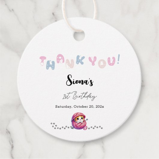 Étiquettes Cadeau Cute Chat 1er anniversaire (Devant)