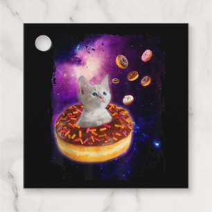 Étiquettes Cadeau Cute Chat À L'Intérieur De Donut Dans L'Espace Ama
