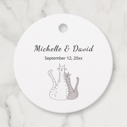 Étiquettes Cadeau Cute chats Dessin Mariage simple (Devant)