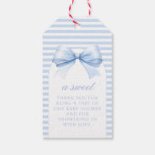 Étiquettes-cadeau Cute Chic Blue Bow bébé garçon douche Merci (Dos)