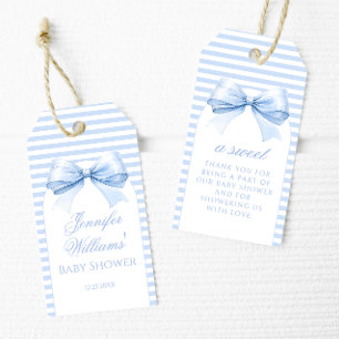 Étiquettes-cadeau Cute Chic Blue Bow bébé garçon douche Merci