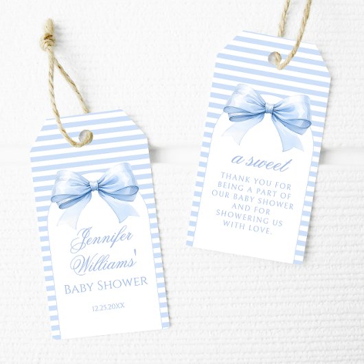 Étiquettes-cadeau Cute Chic Blue Bow bébé garçon douche Merci