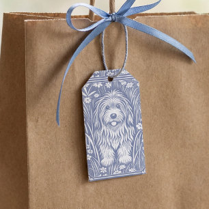 Étiquettes-cadeau Cute Chien Shaggy Bleu et Blanc Cottagecore