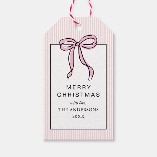 Étiquettes-cadeau Cute Coquette Pink Bow Merry Christmas (Devant)