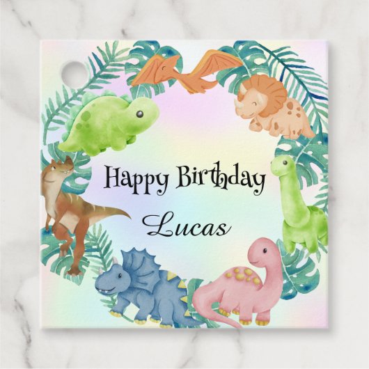 Étiquettes Cadeau Cute dinosaur jungle anniversaire de enfant de l'é (Devant)