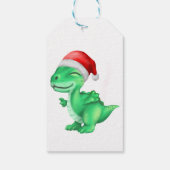 Étiquettes-cadeau Cute Dinosaur Santa Hat Enfants Noël vert (Dos)