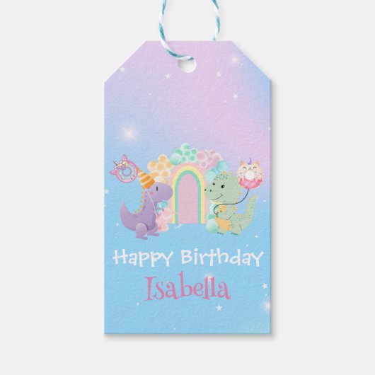 Étiquettes-cadeau Cute Dinosaur Unicorn Rainbow ballon Anniversaire (Devant)
