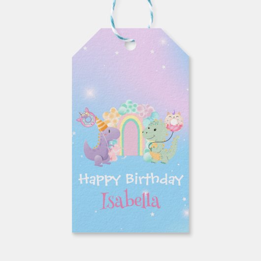 Étiquettes-cadeau Cute Dinosaur Unicorn Rainbow ballon Anniversaire (Dos)