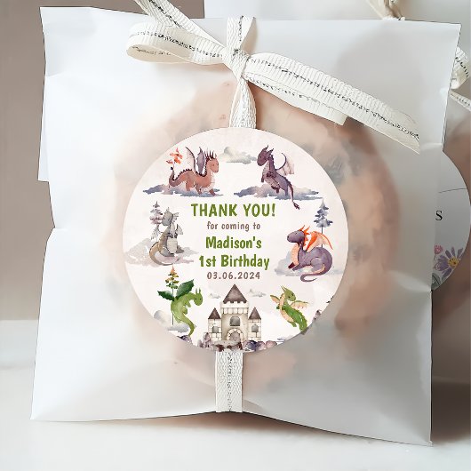 Étiquettes Cadeau Cute Dragon 1ère fête d'anniversaire