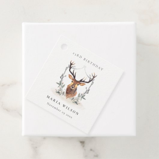 Étiquettes Cadeau Cute Dusky Deer Floral Crest N'Importe Quel Âge An (En situation)