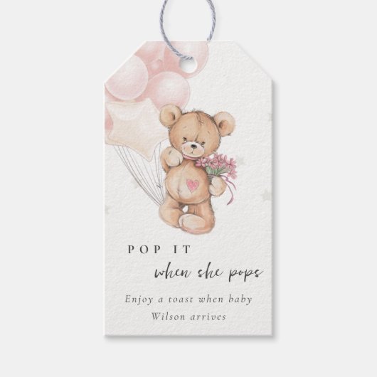 Étiquettes-cadeau Cute Elegant Bush Bear Balloon Pop It Baby shower (Devant)