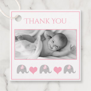 Étiquettes Cadeau Cute Elephant Coeurs rose Merci photo