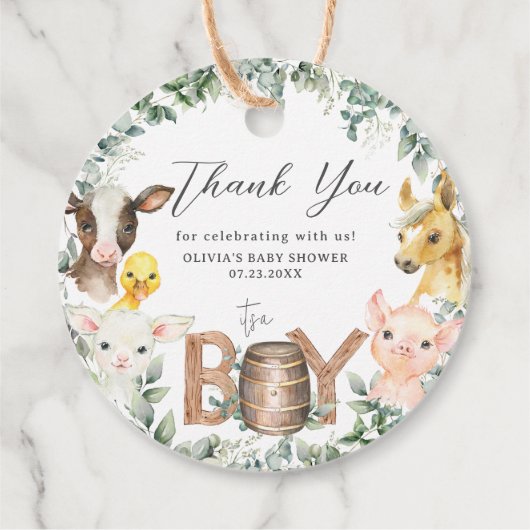 Étiquettes Cadeau Cute Farm Animaux Verdure Garçon Grange Baby showe (Dos)