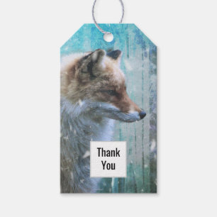 Étiquettes-cadeau Cute Furry Fox sur Blue Grunge Arrière - plan Merc