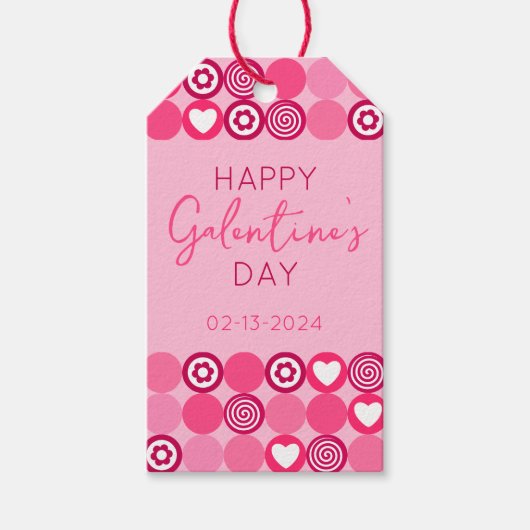 Étiquettes-cadeau Cute Galentine's Day Coeur rose et Motif de fleurs (Devant)