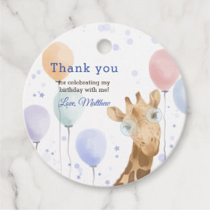 Étiquettes Cadeau Cute Giraffe Ballons colorés Boy Anniversaire