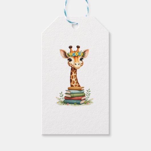Étiquettes-cadeau Cute Giraffe With Book Floral Bookworm Librarian B (Devant)