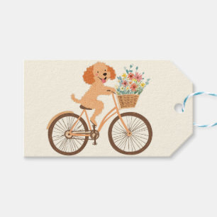 Étiquettes-cadeau Cute Goldendoodle Chien Vélo Fleurs de printemps