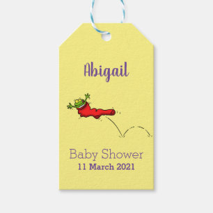 Étiquettes-cadeau Cute grenouille dans une chaussette rouge saut de 