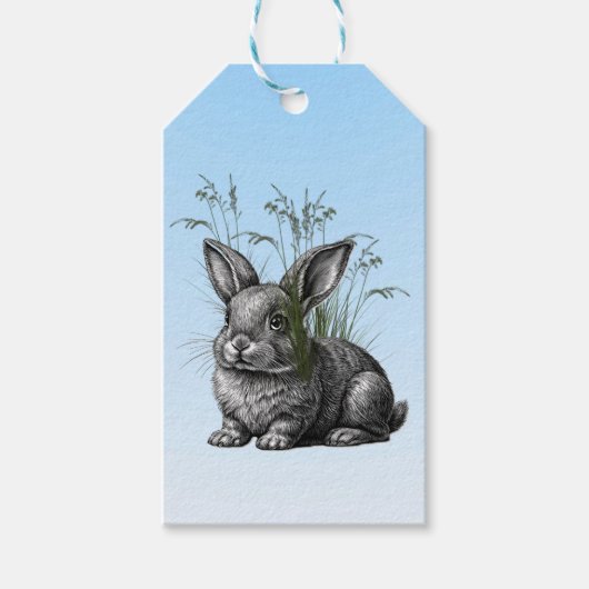 Étiquettes-cadeau Cute Grey Rabbit contre un ciel bleu (Devant)