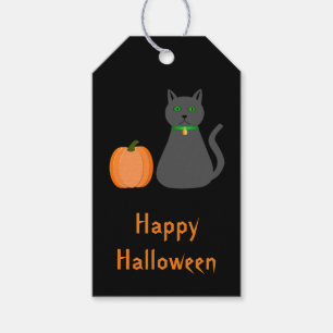 Étiquettes-cadeau Cute Halloween Chat et Citrouille Personnalisé