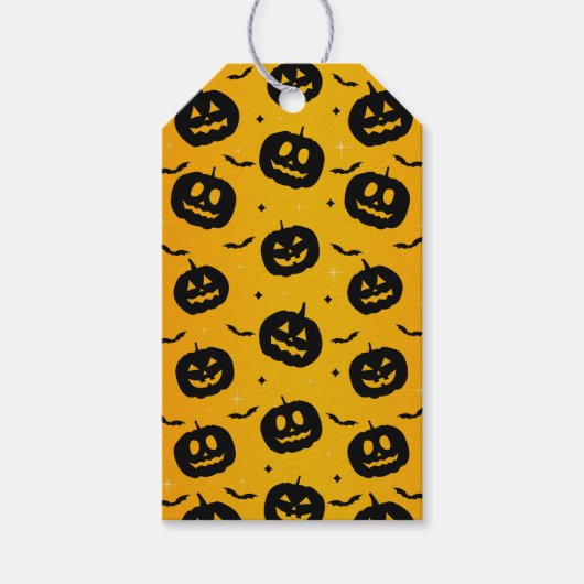 Étiquettes-cadeau Cute Halloween Citrouilles noirs et Motif chauves- (Devant)