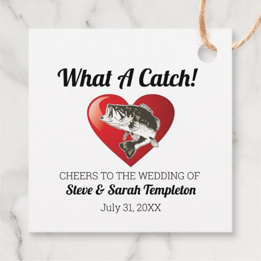 Étiquettes Cadeau Cute Heart Fish Mariage What a Catch (Dos)
