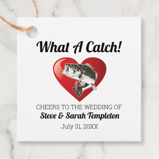 Étiquettes Cadeau Cute Heart Fish Mariage What a Catch (Devant)