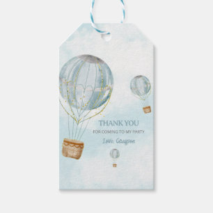 Étiquettes-cadeau Cute Hot Air Balloon Bleu Merci