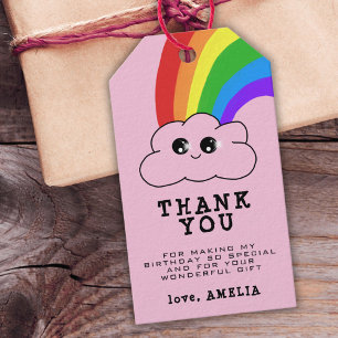 Étiquettes-cadeau Cute Kawaii Cloud Rainbow Merci d'anniversaire de 