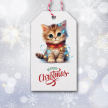 Cute Kitten Enveloppé dans les lumières des fêtes