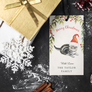 Étiquettes-cadeau Cute Kitten Joyeux Noël Santa Hat Amoureux de les 