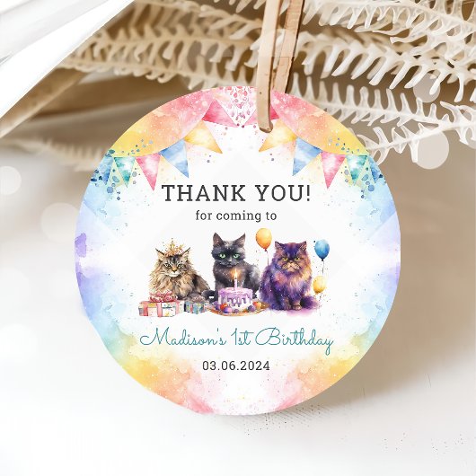 Étiquettes Cadeau Cute Kitty Chat 1er fête d'anniversaire