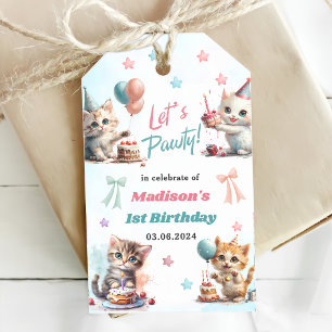 Étiquettes-cadeau Cute Kitty Chat 1er fête d'anniversaire