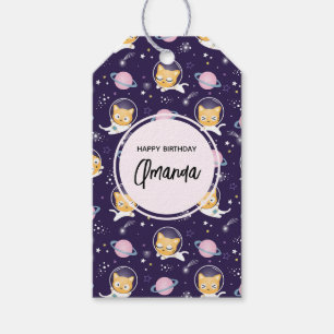 Étiquettes-cadeau Cute Kitty Chat Astronauts Motif Anniversaire