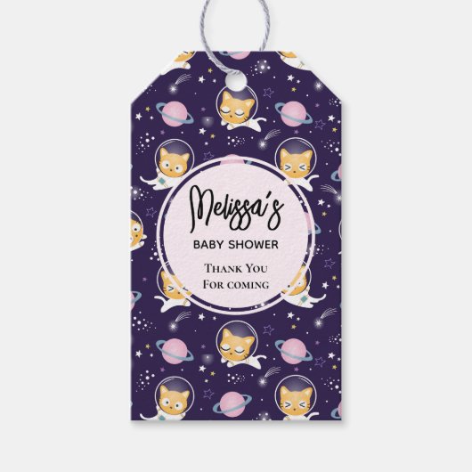 Étiquettes-cadeau Cute Kitty Chat Astronauts Motif Merci de l'événem (Devant)