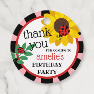Étiquettes Cadeau Cute Ladybug Merci fête d'anniversaire