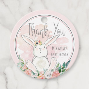 Étiquettes Cadeau Cute Lapin Bois Baby shower rose Merci