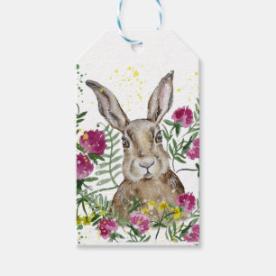 Étiquettes-cadeau Cute lapin en fleurs d'aquarelle