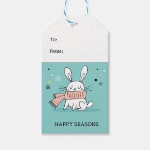 Étiquettes-cadeau Cute lapin rétro vert vintage