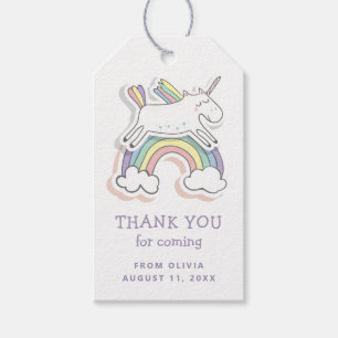 Étiquettes-cadeau Cute licorne. Baby girl rainbow anniversaire merci